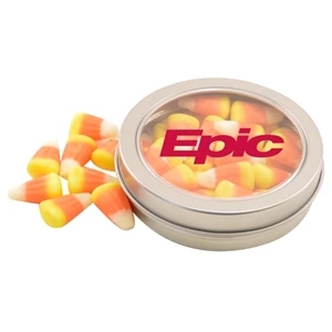 Round Metal Tin with Lid and Candy Corn