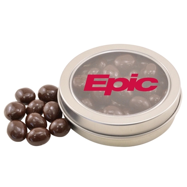 Round Metal Tin with Lid and Chocolate Espresso Beans - Image 1