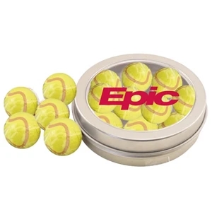 Round Metal Tin with Lid and Chocolate Tennis Balls