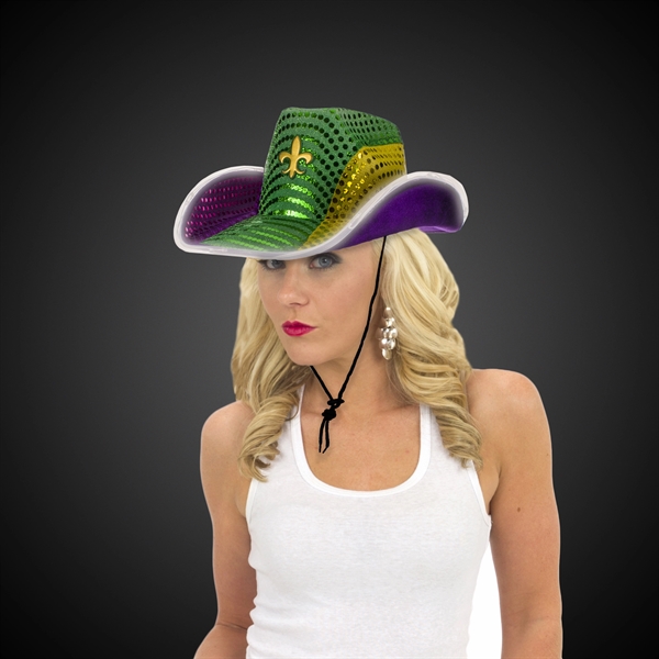Mardi Gras LED Sequin Cowboy Hat - Image 1