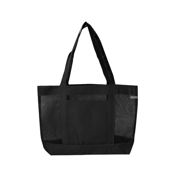 Mesh Tote Bag w/ Front Open Pocket - Solid Colors - Image 2