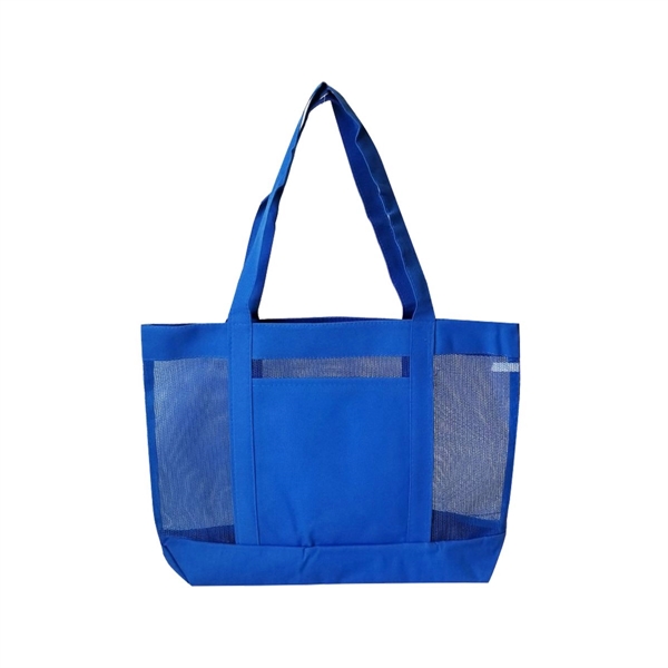 Mesh Tote Bag w/ Front Open Pocket - Solid Colors - Image 4