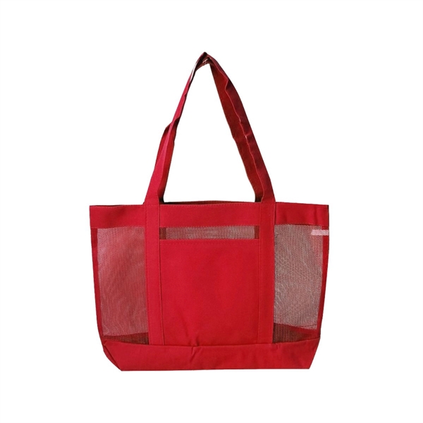Mesh Tote Bag w/ Front Open Pocket - Solid Colors - Image 5
