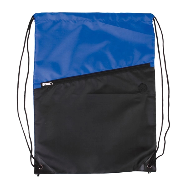 Two-Tone Poly Drawstring Backpack with Zipper - Image 2