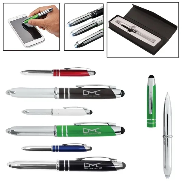 Executive 3-in-1 Metal Pen Stylus with LED Light - Image 1