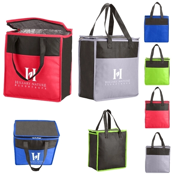 Two-Tone Flat Top Insulated Non-Woven Grocery Tote - Image 1