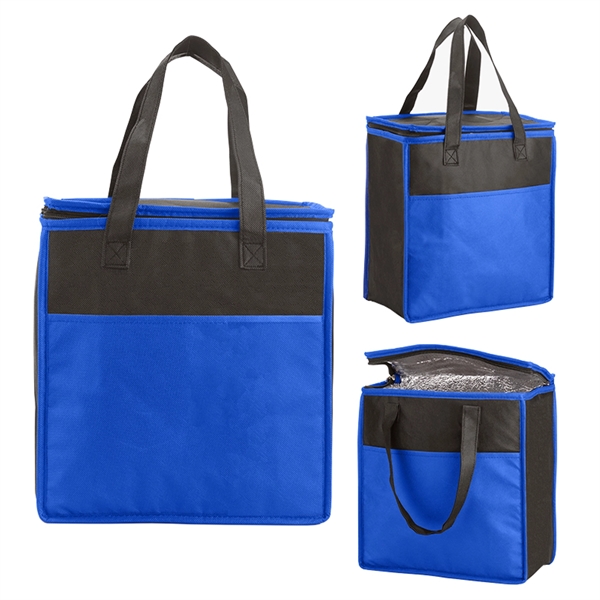 Two-Tone Flat Top Insulated Non-Woven Grocery Tote - Image 2