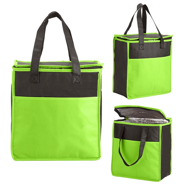 Two-Tone Flat Top Insulated Non-Woven Grocery Tote - Image 3