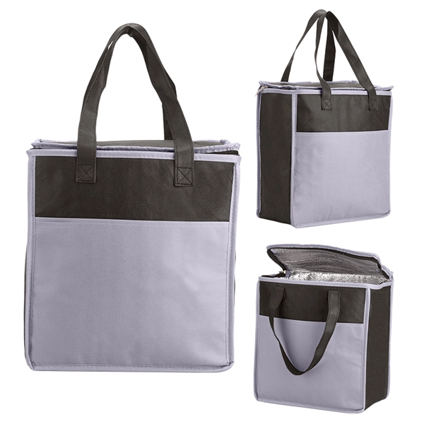 Two-Tone Flat Top Insulated Non-Woven Grocery Tote - Image 4
