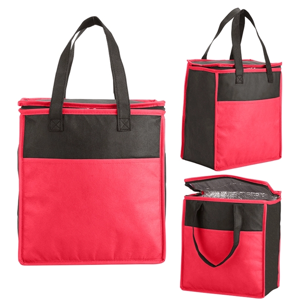 Two-Tone Flat Top Insulated Non-Woven Grocery Tote - Image 5