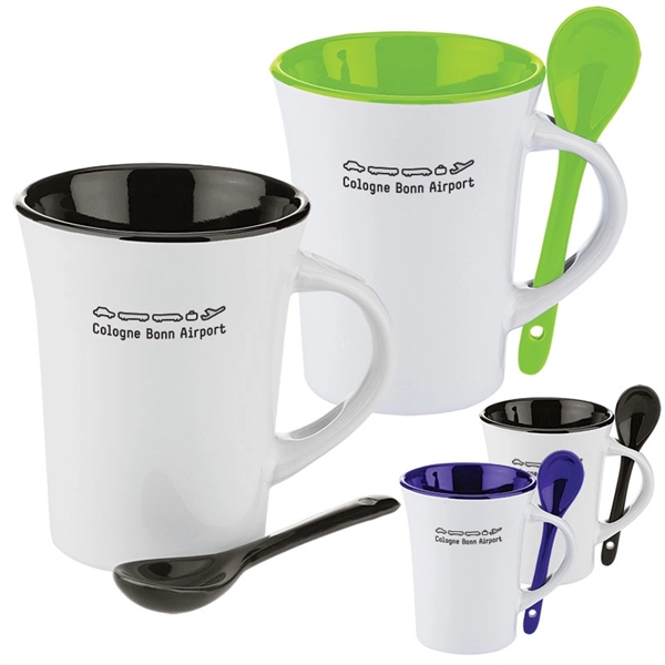 10 oz. Two-Tone Ceramic Mug with Matching Spoon - Image 1