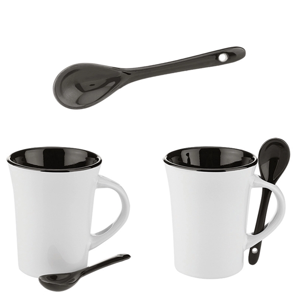 10 oz. Two-Tone Ceramic Mug with Matching Spoon - Image 2