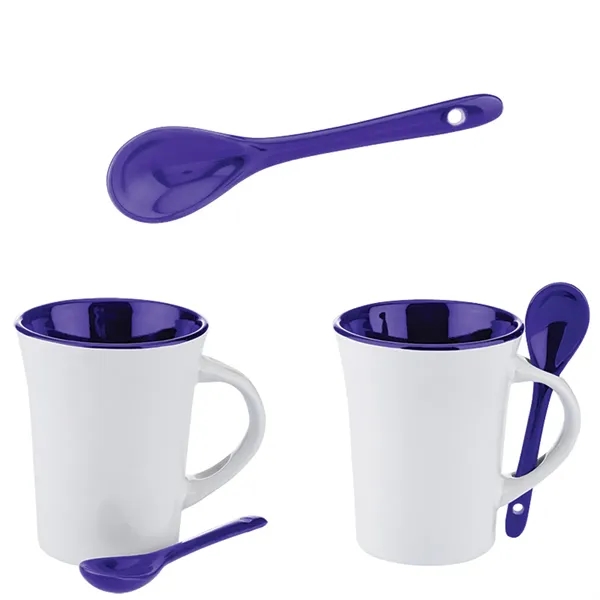 10 oz. Two-Tone Ceramic Mug with Matching Spoon - Image 3