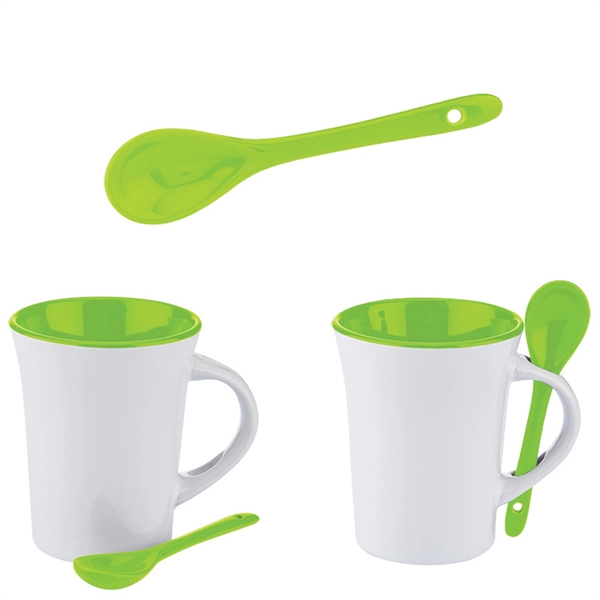 10 oz. Two-Tone Ceramic Mug with Matching Spoon - Image 4