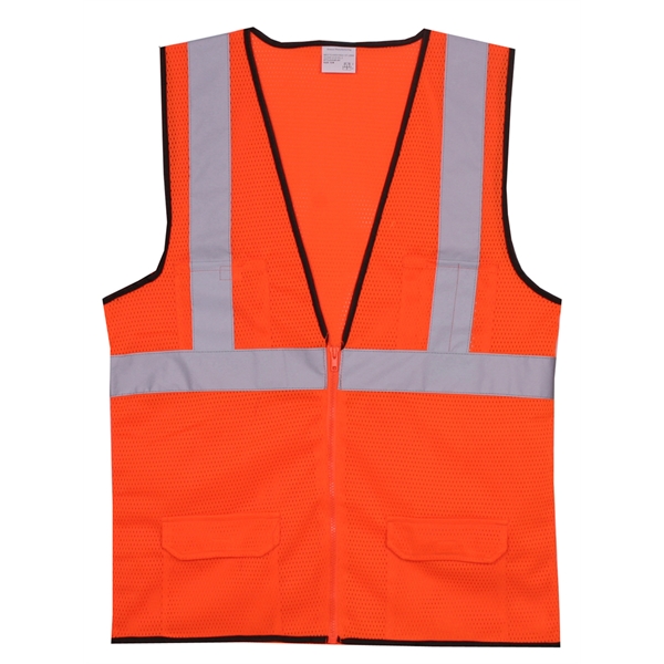 2XL/3XL Orange Mesh Zipper Safety Vest