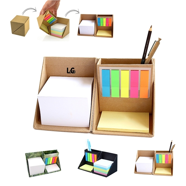 Paper Sticky Note Memo Pad Box With Pen Holder