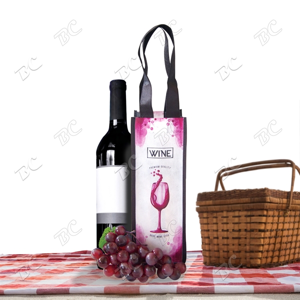 Fully Sublimated Non-woven Single Bottle Wine Tote - Image 1