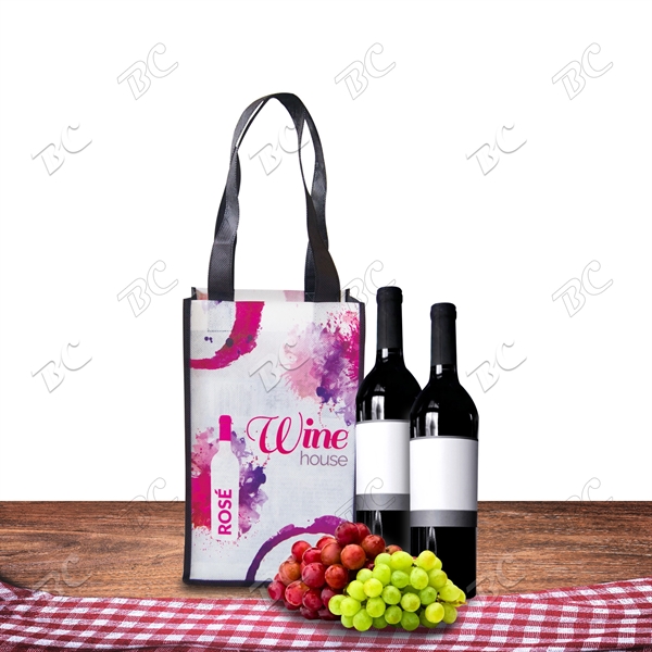 Fully Sublimated Non-woven Two Bottle Wine Tote - Image 1