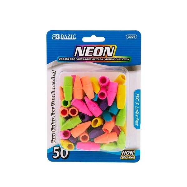 Pencil Caps Erasers -  50 Pack Neon Colors