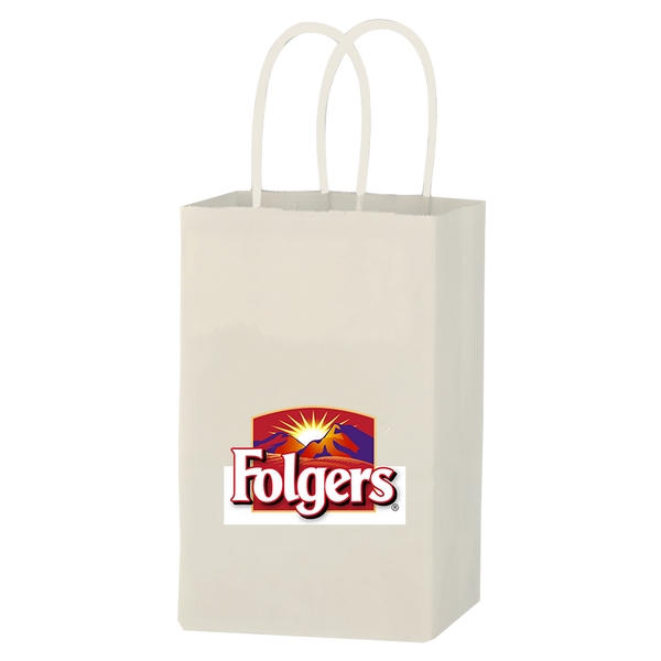 Budget Custom Kraft Paper White Shopping Bags-5-1/4