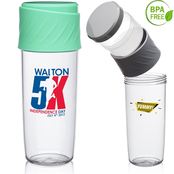 16 oz. BPA Free Dual Sip-N-Snack Plastic Sports Water Bottle