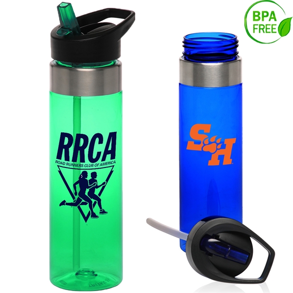 24 oz. BPA Plastic Translucent Sports Bottle w/ Flip-top lid