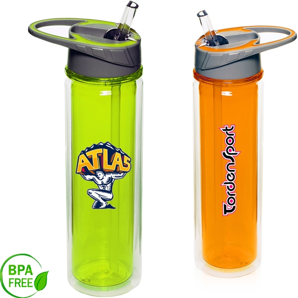 19 oz. BPA Plastic Double Wall Sports Bottle w/ Flip-top lid
