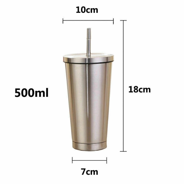 Stainless steel double-layer insulated coffee cup with straw