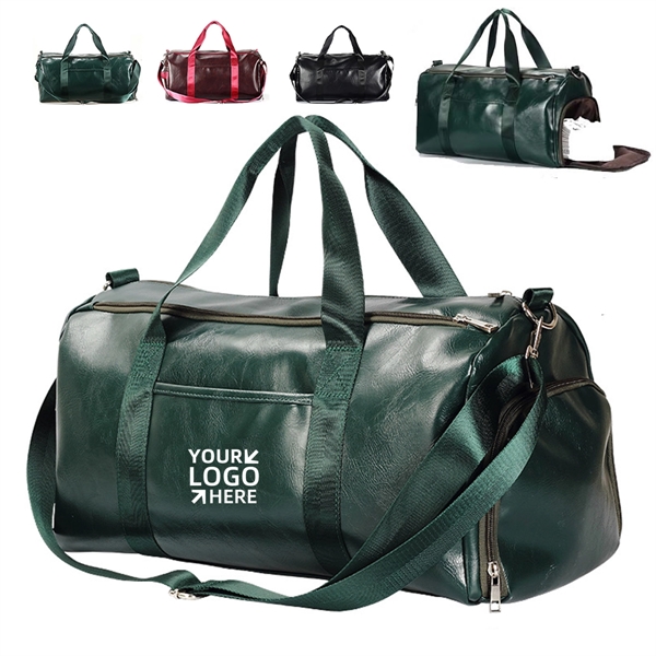 Leather Travel Duffel Gym Bag With Shoe Compartment
