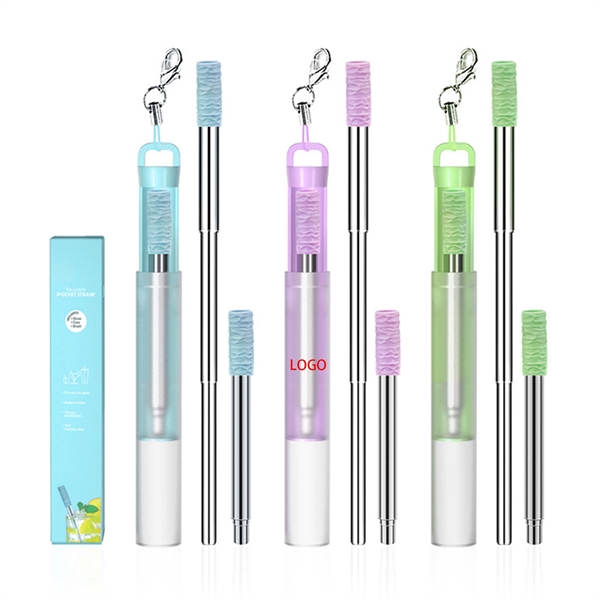 Stainless Steel Telescopic Straw w/Case & Silicone Tip