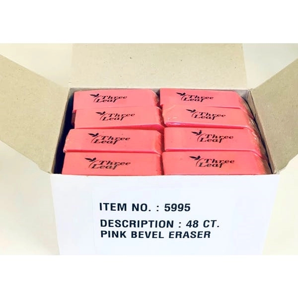 Bevel Edged Erasers - 48 Count Pink Individually Wrapped