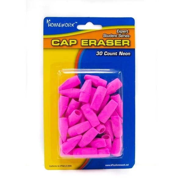 Erasers - 30 Count Pencil Cap Pink Neon