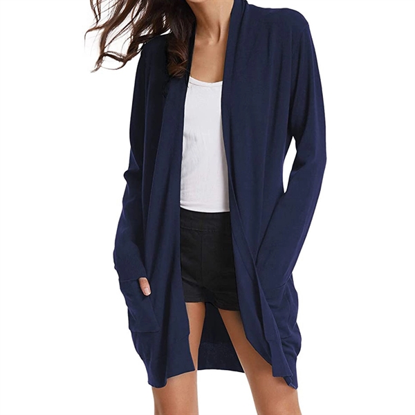 Women's Long Sleeve Open Front Knitting Cardigan with Pocket