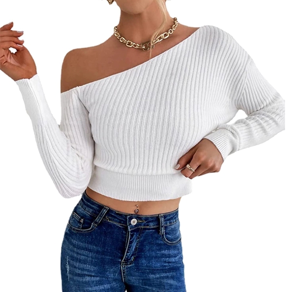 Women's Off Shoulder Long Sleeve Cropped Sweater