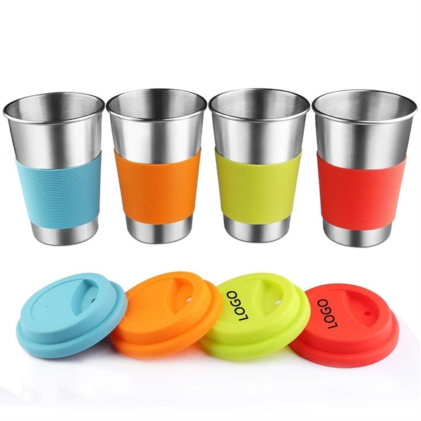 Stainless Steel Cup with Silicone Lid and Sleeve