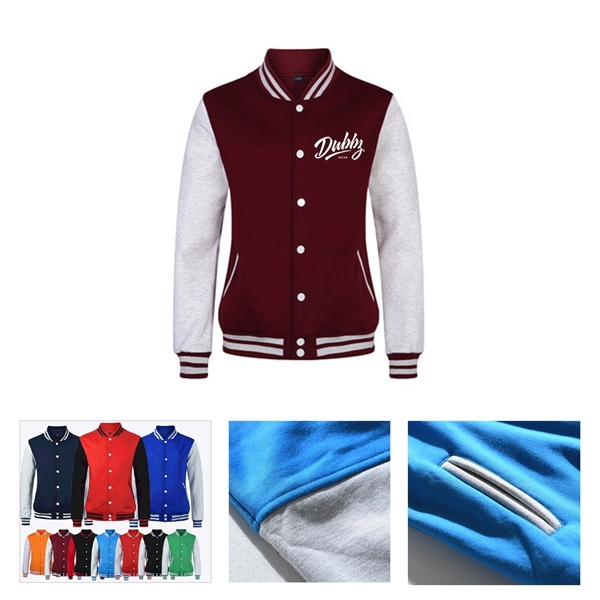 Color Contrast Long Sleeves Varsity Jacket