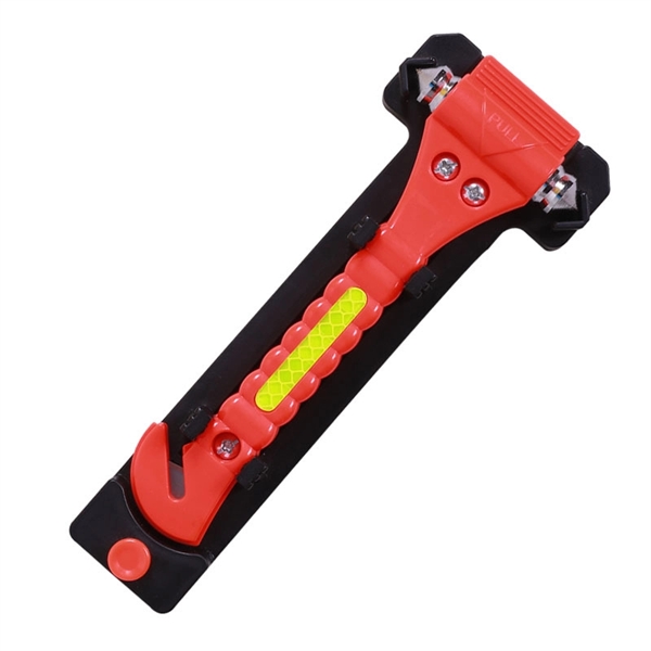 Car safety belt cutter with escape hammer