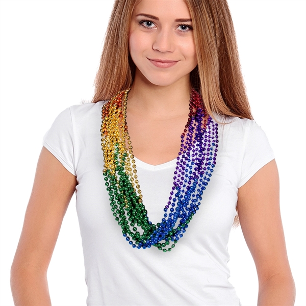33" Rainbow (7mm) Segmented Mardi Gras Bead Necklace - Image 1
