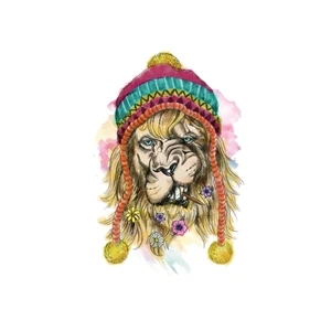 Small Hipster Watercolor Lion Temporary Tattoo