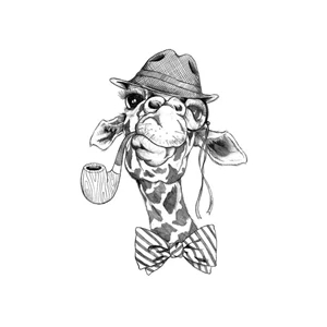 Small Hipster Giraffe With Pipe Black Temporary Tattoo