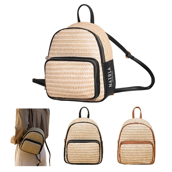 Personalized Straw Shoulder Backpack Bag