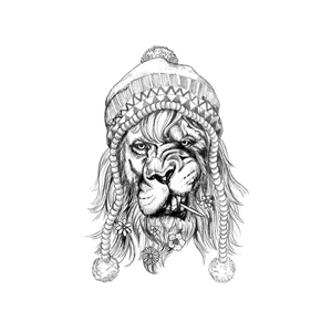 Hipster Black Lion Temporary Tattoo