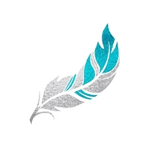 Silver and Teal Feather Tattoo