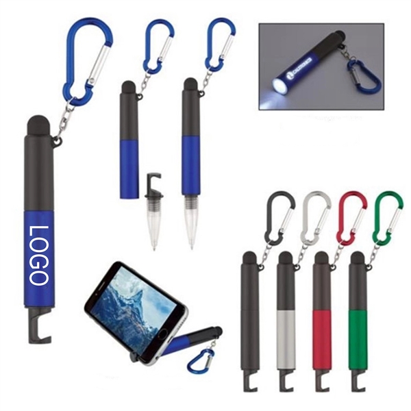 5-In-1 Light Up Stylus Ballpoint Pen With Carabiner