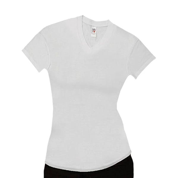 Cotton Plus Women's Spandex V- Neck T-Shirt - White -2X