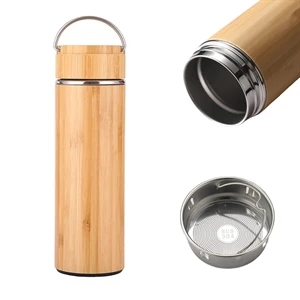 15 Oz Bamboo Vacuum Thermos Tea Infuser With Handle - Brilliant Promos - Be  Brilliant!