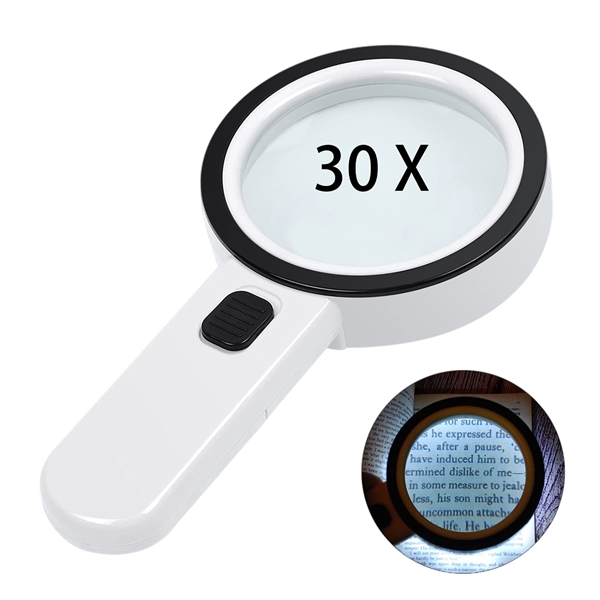 30X Handheld Large Lighted Magnifier