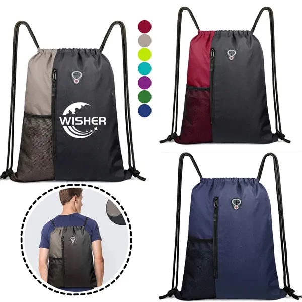 Drawstring Backpack With Zipper Mesh Pockets
