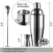 24oz Cocktail Measuring Jigger Mixing Spoon Shaker Bar Set