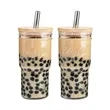 Mason Jars for Drinking Cup Bubble Tea Glass Cup with Bamboo Lid Reusable Glass  Boba Smoothie Cup with Stainless Steel Straw Cup